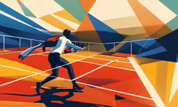 the painting depicts a tennis player with his racket