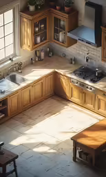 this is an aerial view of a kitchen in the sun