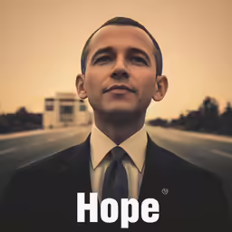 a man in a suit and tie with the word hope written in front of him