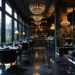 the dining room is very well lit by high window
