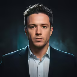 a man wearing a black suit with a white shirt and tie