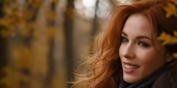 beautiful woman wearing blue eyes smiling in forest