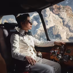 a person sitting inside of an airplane cockpit