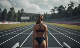woman looking out over the top of a track