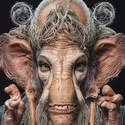 a man with odd hair and a goatee is shown