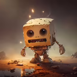 a robot is dancing with his head in the air