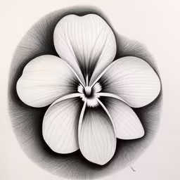 a black and white drawing of an abstract flower,an art drawing of a flower inside a circular shape