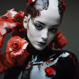 the woman with flowers on her head is dressed up