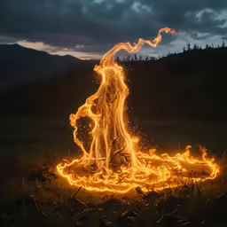 a woman is covered in fire as she takes her own pictures