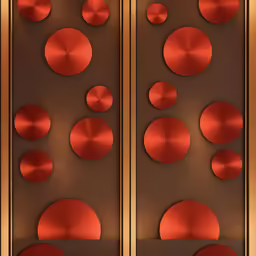 a panel with orange circles and gold trim