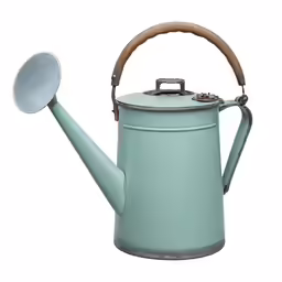 a watering pot with wooden handles and a wooden handle