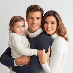 a woman and man hugging and smiling at the camera
