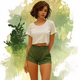 a digital drawing of a woman in shorts