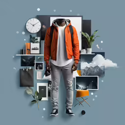 an advertisement of a man with many pictures around him
