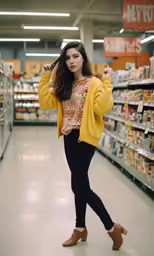 the young woman is posing in the store