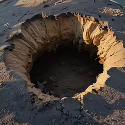 large holes in the cement with water running inside