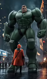 a character standing next to a giant character