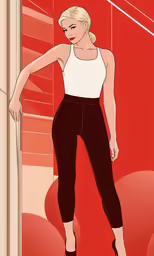 a drawing of a woman with short hair and white top, in tights