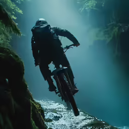 a person on a dirt bike on a stream