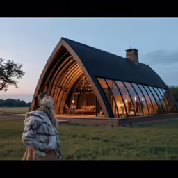a woman looking at an exterior of a house