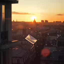 a close - up view of paper boat floating on rooftop,the white paper has been placed in a window
