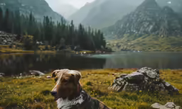 there is a dog that is sitting on a field