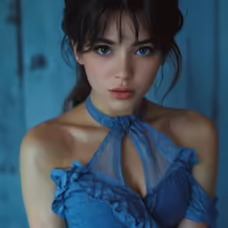 a young woman poses for a photo wearing a dress