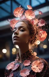 a woman in a floral crown poses for a photograph