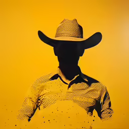 a person with a hat and shirt that has spots