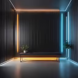 a modern living room that has an abstract black and white pattern