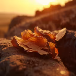 a close up image of leaves on a stone