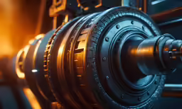 an industrial machine has a steel spinning wheel