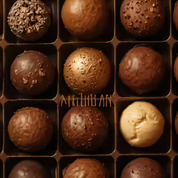 an assortment of chocolate candies and nuts in a box