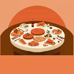 a table is covered in a meal on a plate