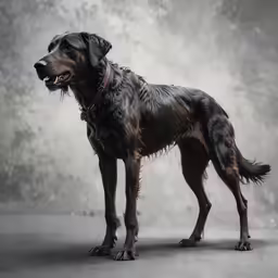 an artisticly colored portrait of a dog on a gray background