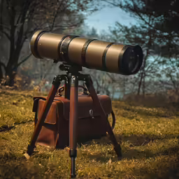the long lens is attached to a tripod