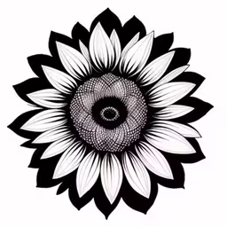 a large sunflower that has been drawn in black and white,an artistic black and white sunflower is featured