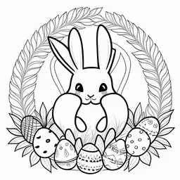 the rabbit surrounded by flowers and eggs with leaves