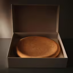 an open white box with brown cake inside