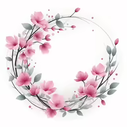 pink flowers are arranged in the center of a white circle