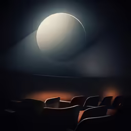 an empty auditorium in a darkened room