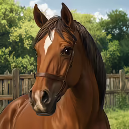 a horse in a wooden fenced in area