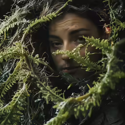 a young man hiding in plants on a beach