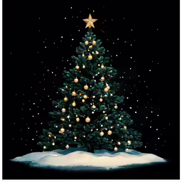 a large decorated christmas tree with gold balls on top and lights at the bottom