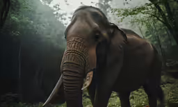an elephant that is walking around in the woods