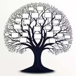 a tree with several squares on it