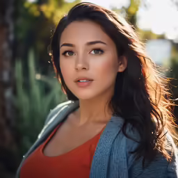 an attractive woman poses for a photo with her eyes closed
