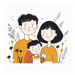 a mother, father and son are smiling together