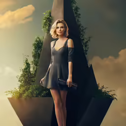 the young woman in the short dress is posing with her hands on her hips