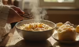 a bowl of food that has a fork in it